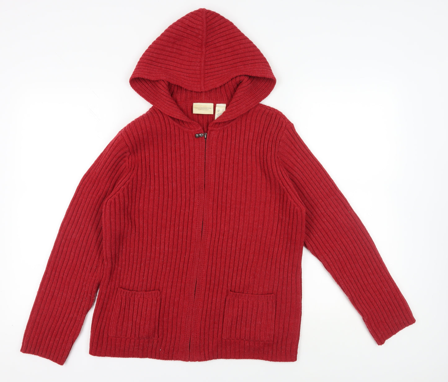 Liz Claiborne Women's Red Full Zip Hooded Cardigan Size 16