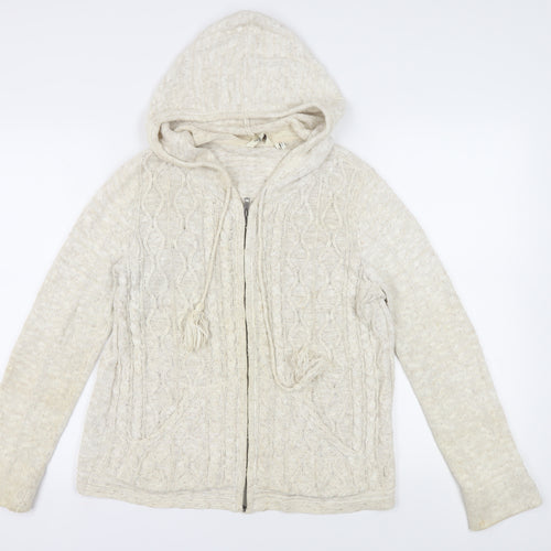 FatFace Women's Ivory Cable-Knit Hooded Jumper, Size 14