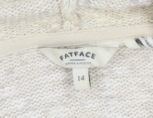 FatFace Women's Ivory Cable-Knit Hooded Jumper, Size 14