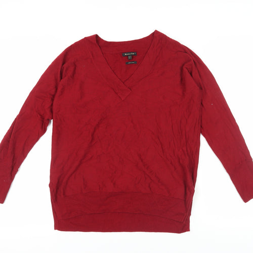 Massimo Dutti Women's Red V-Neck Pullover Jumper M