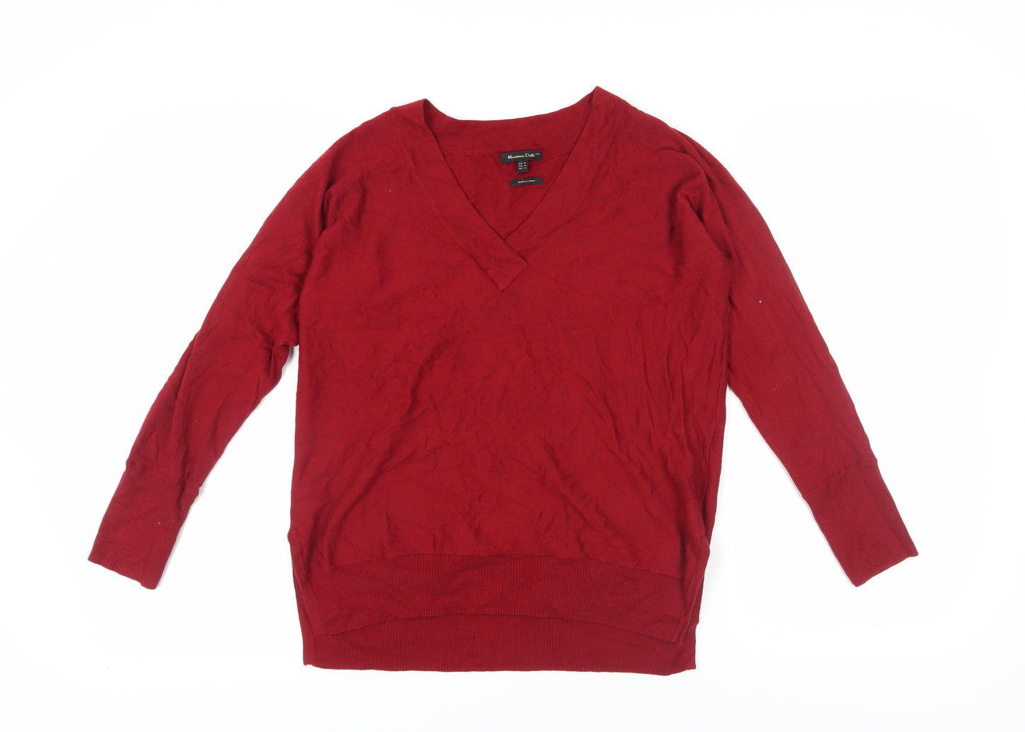 Massimo Dutti Women's Red V-Neck Pullover Jumper M