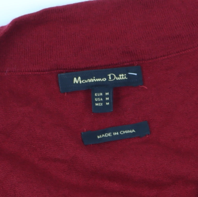 Massimo Dutti Women's Red V-Neck Pullover Jumper M