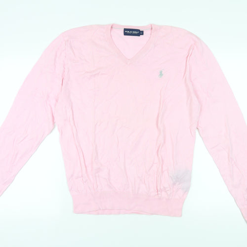 Ralph Lauren Men's Pink V-Neck Knit Pullover Jumper L