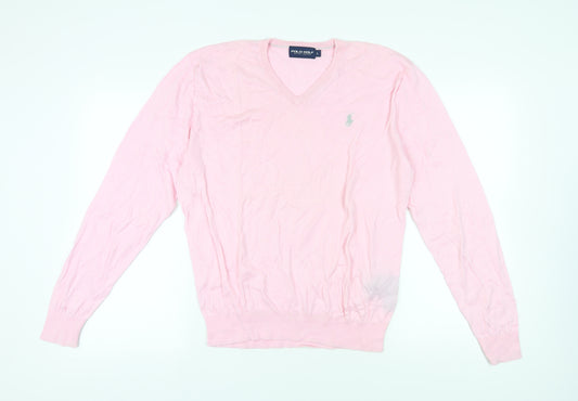 Ralph Lauren Men's Pink V-Neck Knit Pullover Jumper L