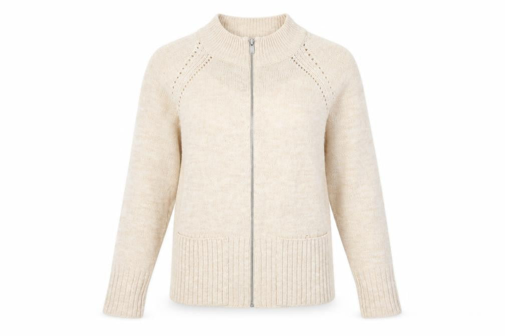 Front view of Damart Women's Beige Full Zip Jumper in M