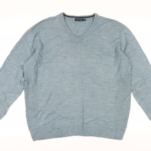 James Pringle Men's Blue Acrylic V-Neck Pullover 2XL
