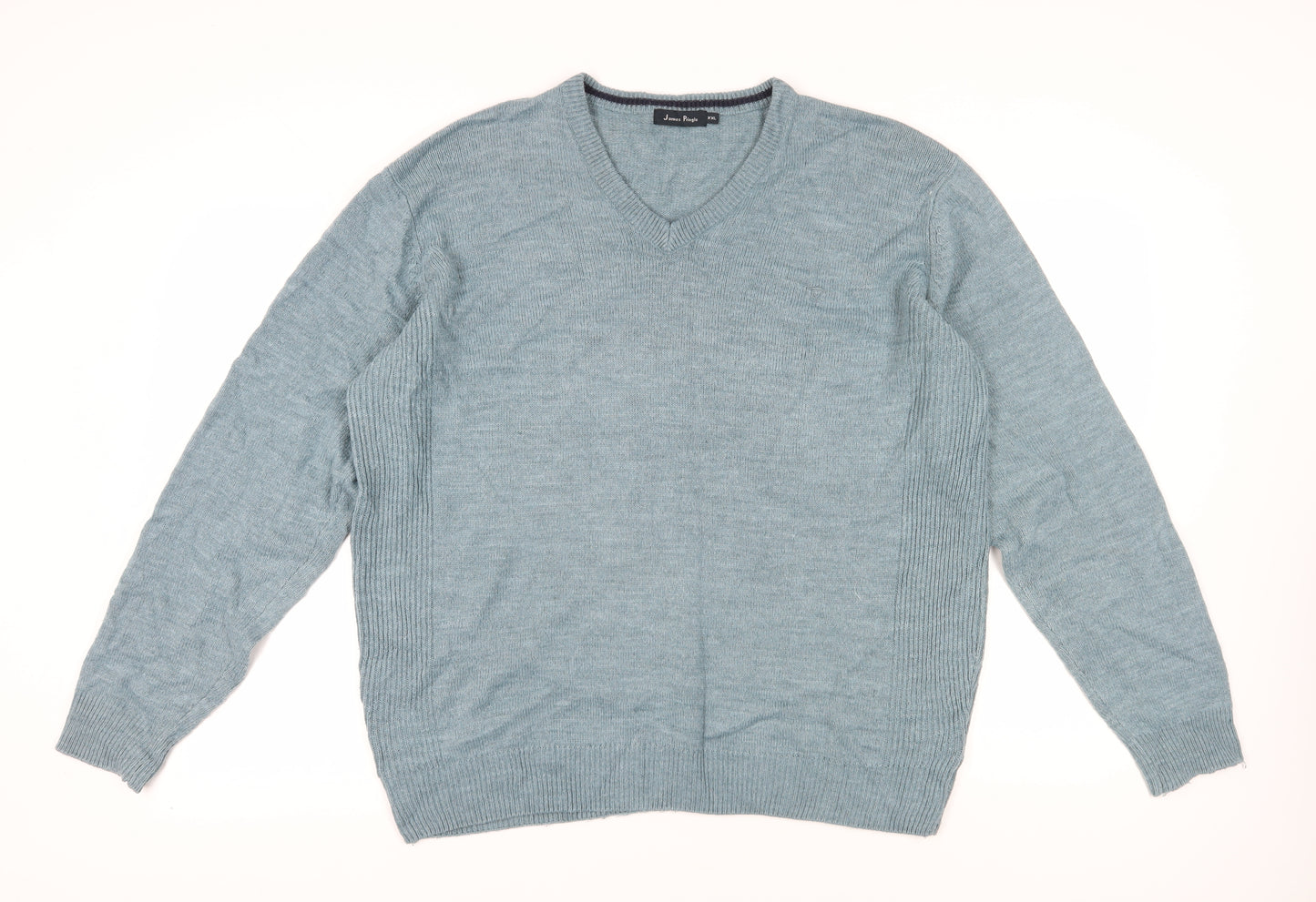 James Pringle Men's Blue Acrylic V-Neck Pullover 2XL