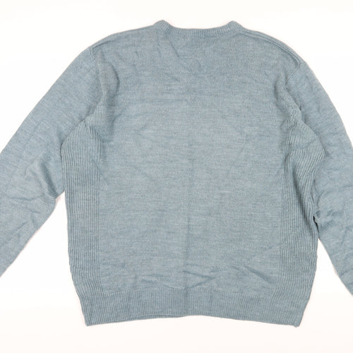 James Pringle Men's Blue Acrylic V-Neck Pullover 2XL