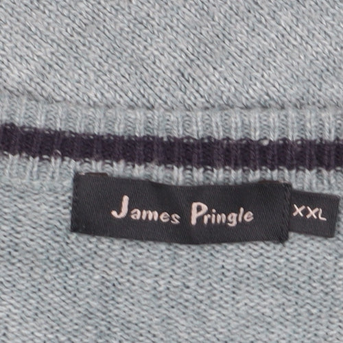 James Pringle Men's Blue Acrylic V-Neck Pullover 2XL