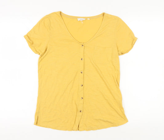 Fat Face Women's Yellow Button-Up Short Sleeve Top