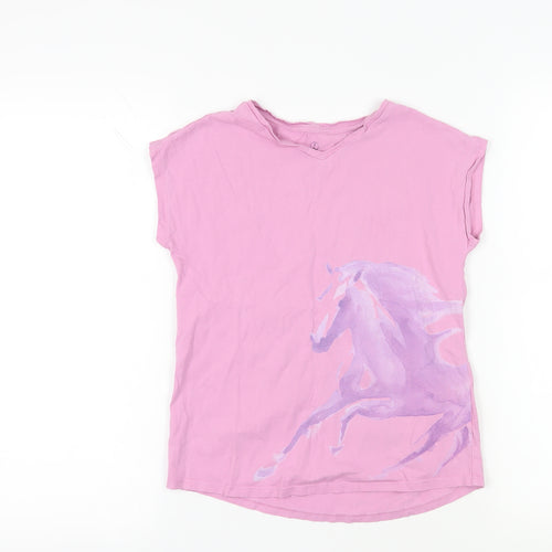 Lands' End Girls Pink Graphic T-Shirt, Summer Casual Wear