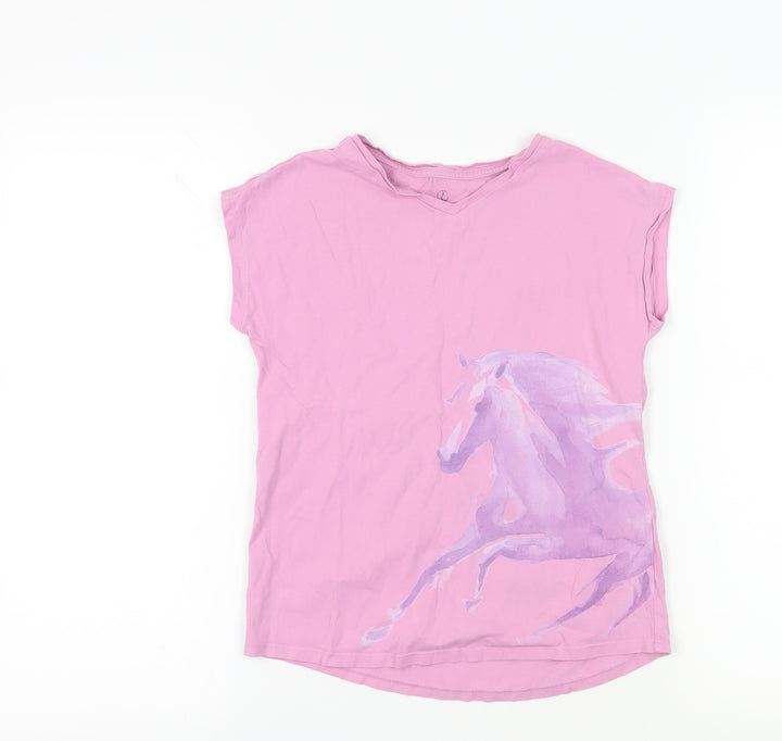 Lands' End Girls Pink Graphic T-Shirt, Summer Casual Wear