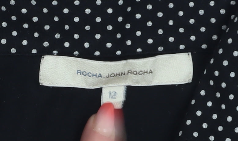 Rocha John Rocha Black Polka Dot Polo Shirt Size 12