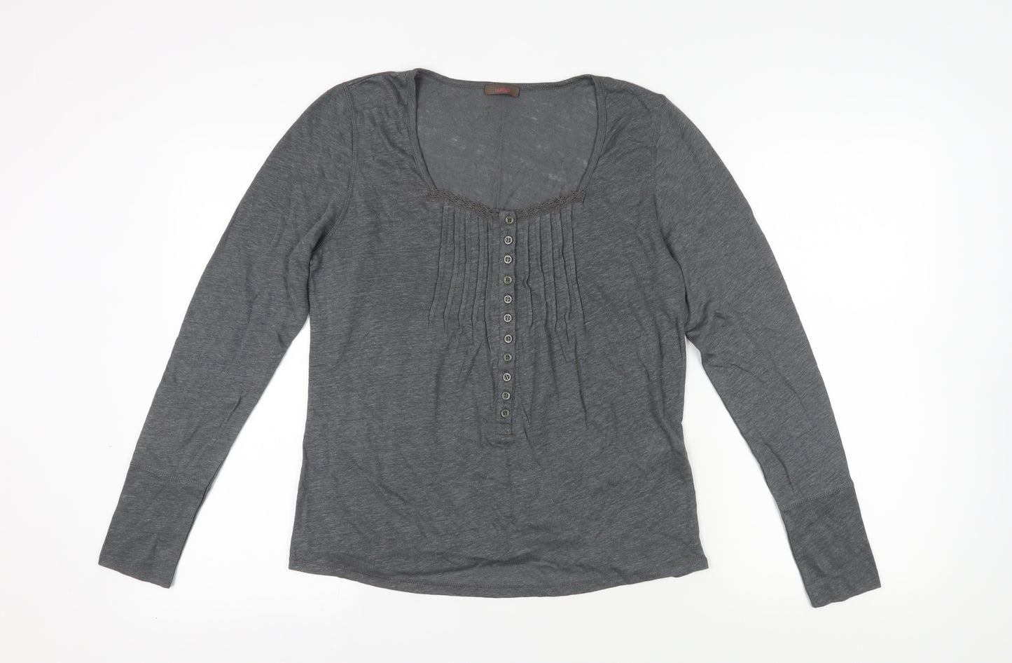 Wrap Women's Grey Linen Blouse, Size 12, Long Sleeve