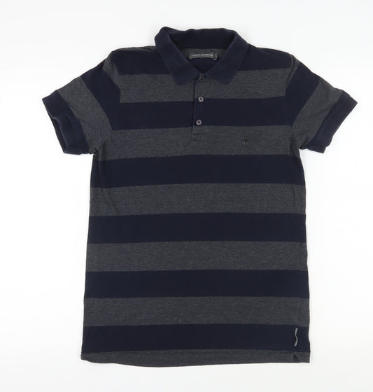 French Connection Men's Blue Striped Polo Shirt S