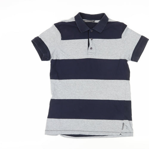 French Connection Men's Grey Striped Polo, Size S