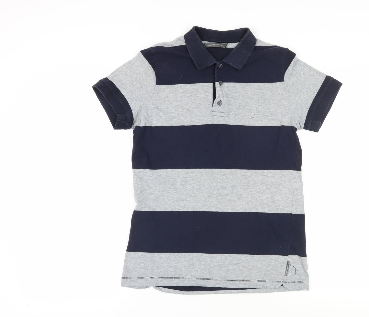 French Connection Men's Grey Striped Polo, Size S