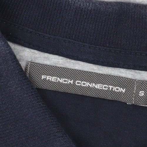 French Connection Men's Grey Striped Polo, Size S