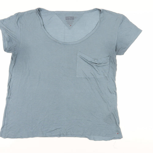 Hilfiger Denim Women Blue T-Shirt Scoop Neck Casual Size M