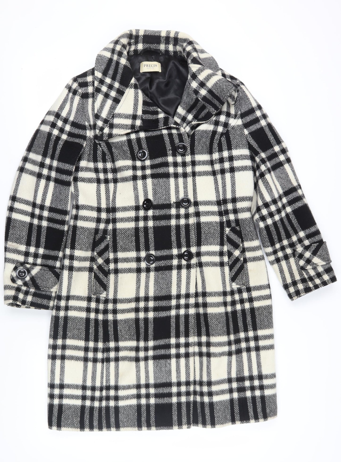 Precis Women's Black Check Petite Pea Coat Size 10