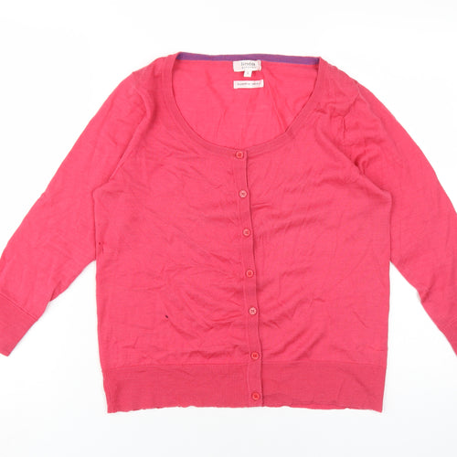 Linea Women's Pink Merino Cardigan, Size L - Casual Scoop Neck