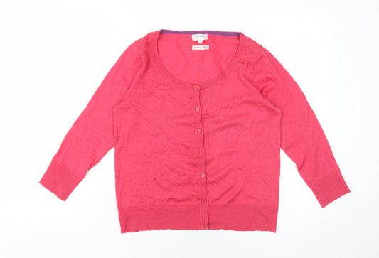 Linea Women's Pink Merino Cardigan, Size L - Casual Scoop Neck