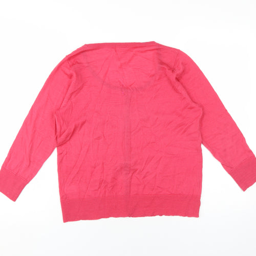 Linea Women's Pink Merino Cardigan, Size L - Casual Scoop Neck