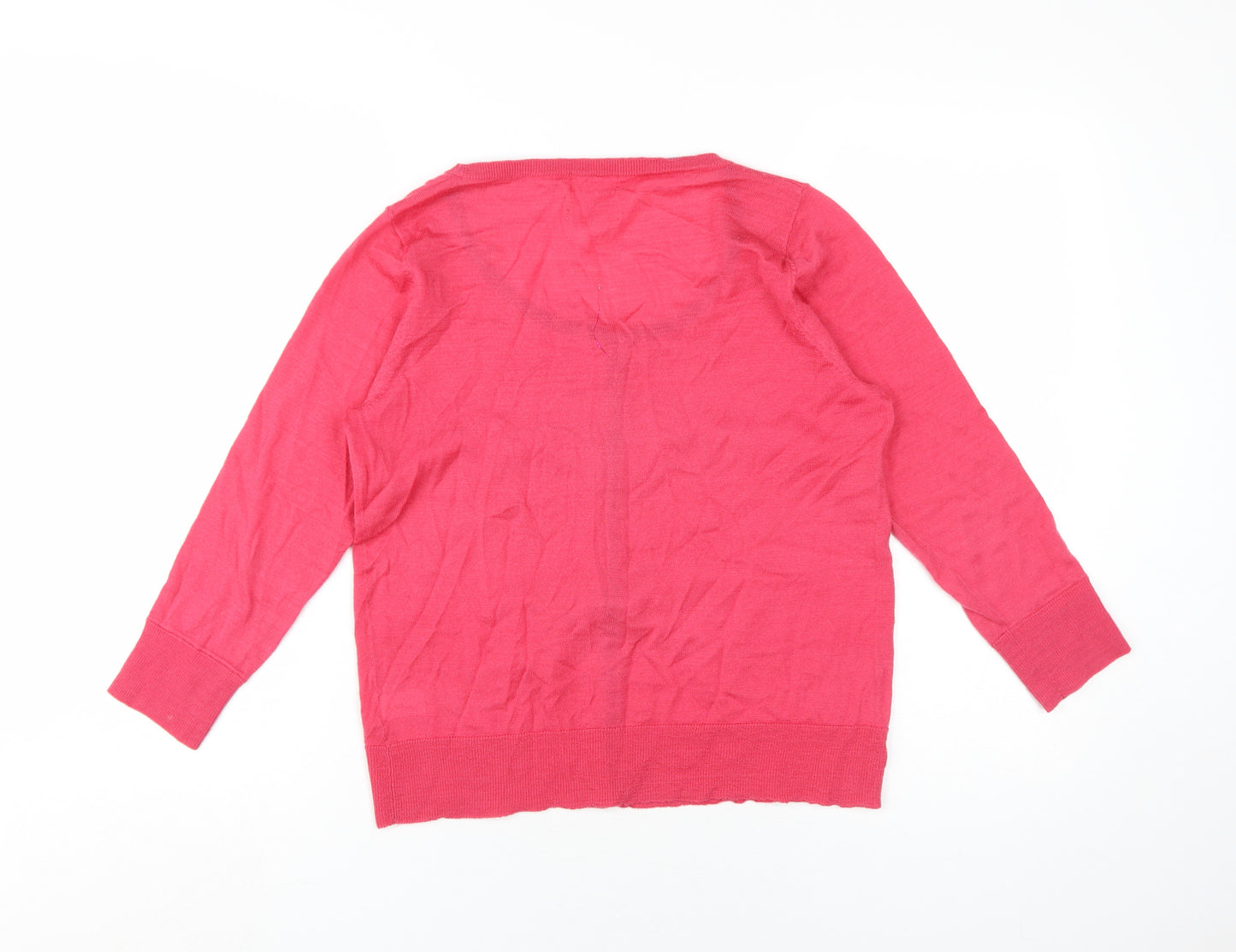 Linea Women's Pink Merino Cardigan, Size L - Casual Scoop Neck