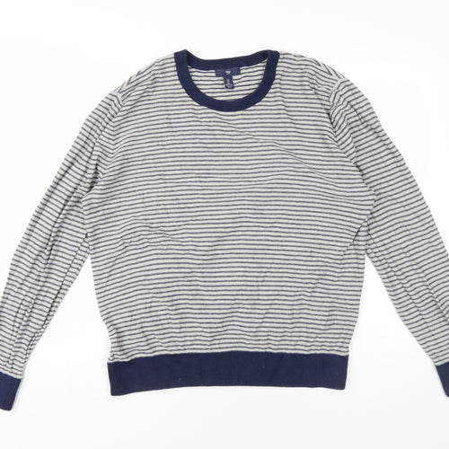 Gap Men's Blue Striped Pullover Jumper Size L