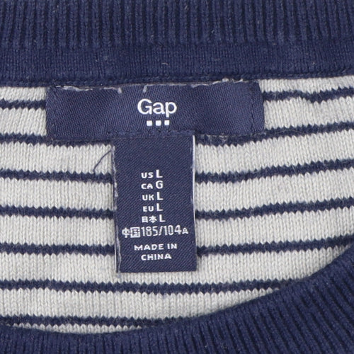 Gap Men's Blue Striped Pullover Jumper Size L