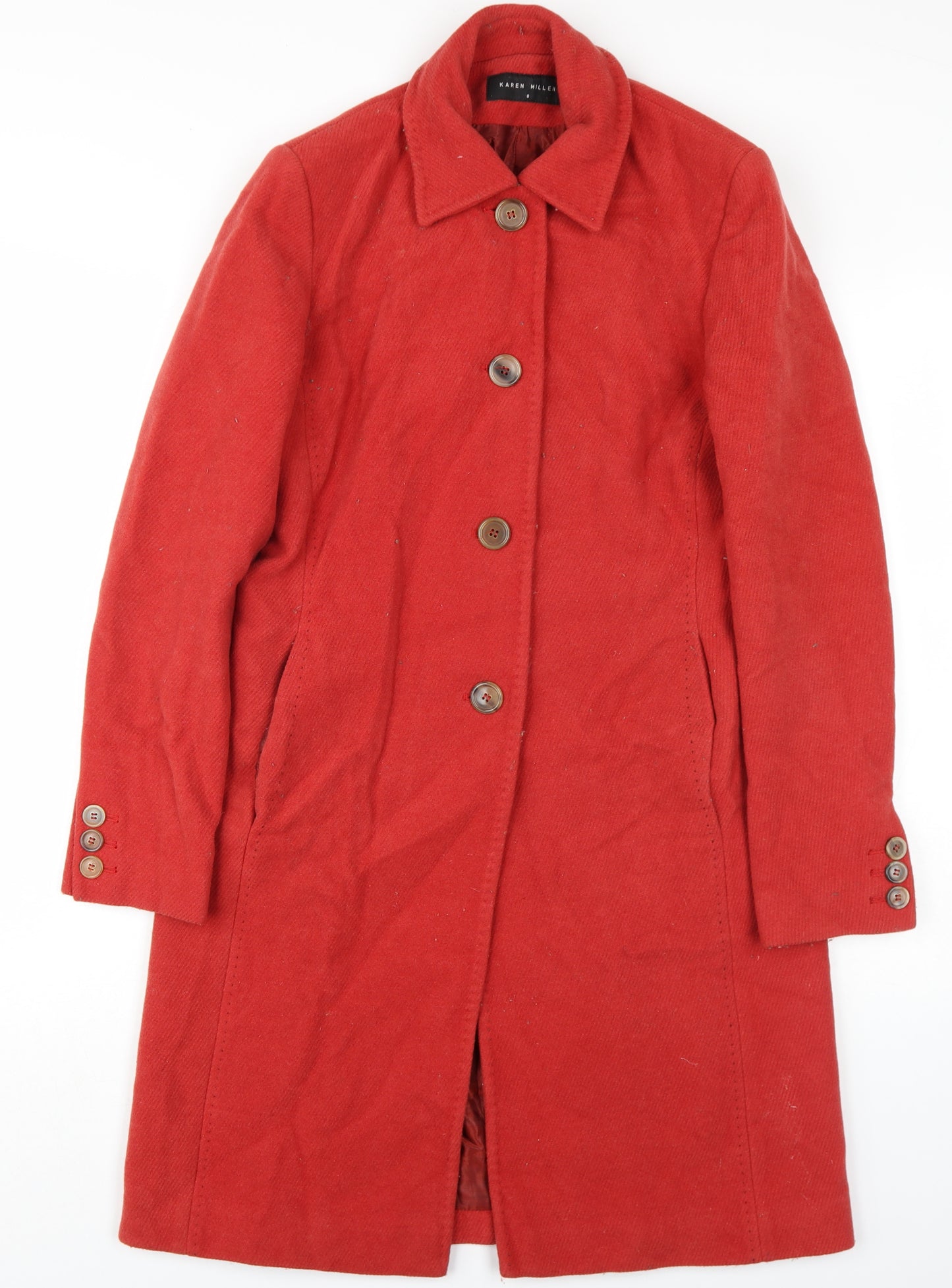 Karen Millen Women's Red Overcoat Size 8 Wool Blend