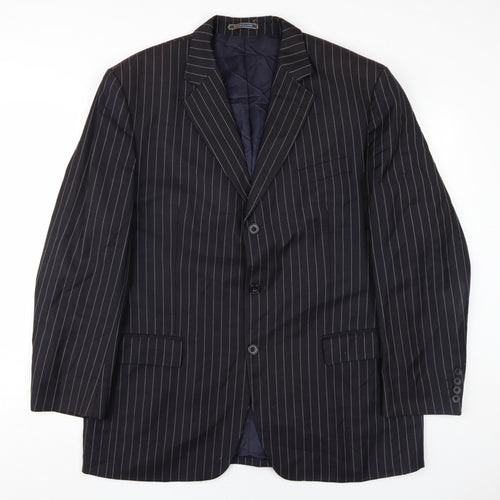 Dehavilland Men's Black Wool Blazer, Size 44R, Striped