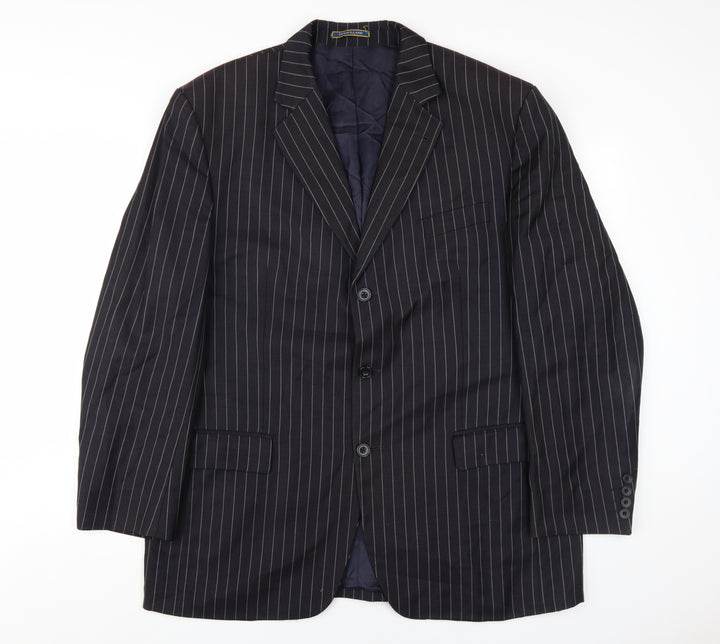Dehavilland Men's Black Wool Blazer, Size 44R, Striped