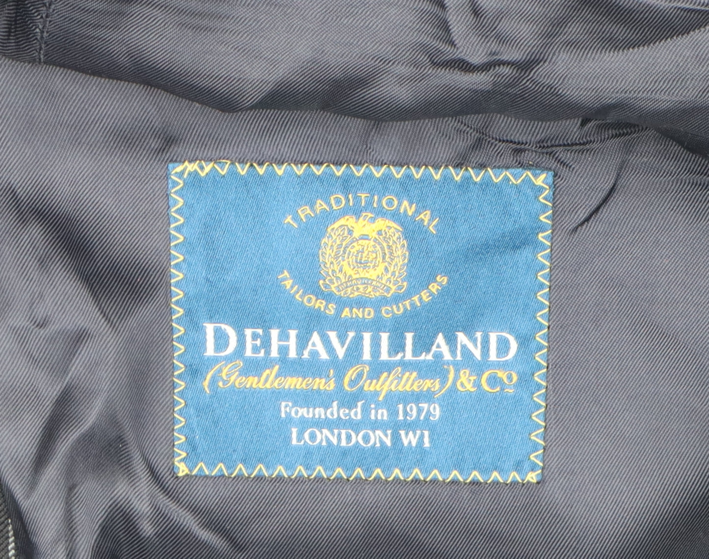 Dehavilland Men's Black Wool Blazer, Size 44R, Striped