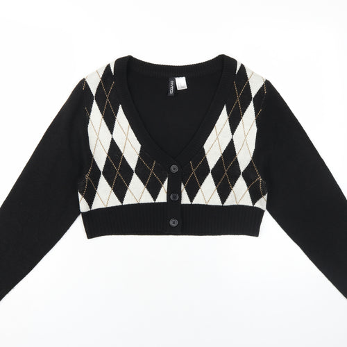 H&M Women's Black Argyle Cardigan Size 12