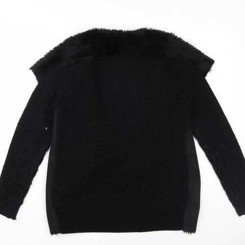 New Look Women's Black Cardigan, Size S, Faux Fur Trim