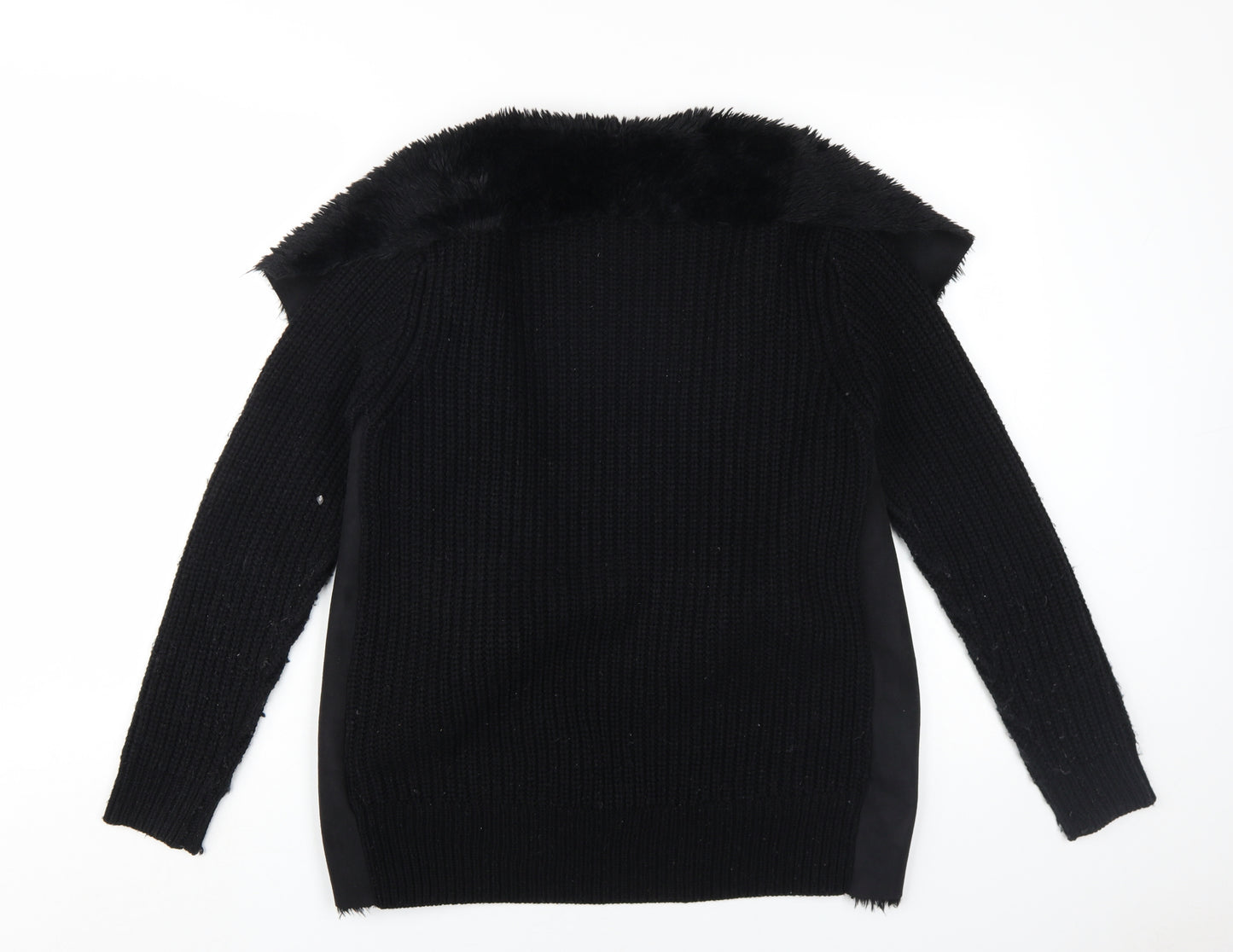 New Look Women's Black Cardigan, Size S, Faux Fur Trim