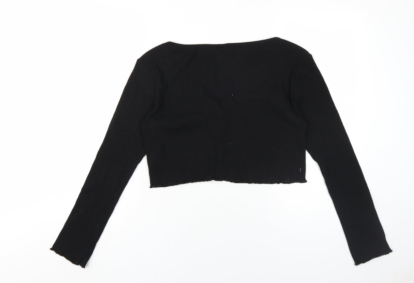 H&M Women's Black Cropped Blouse, M, V-Neck, Button Accents