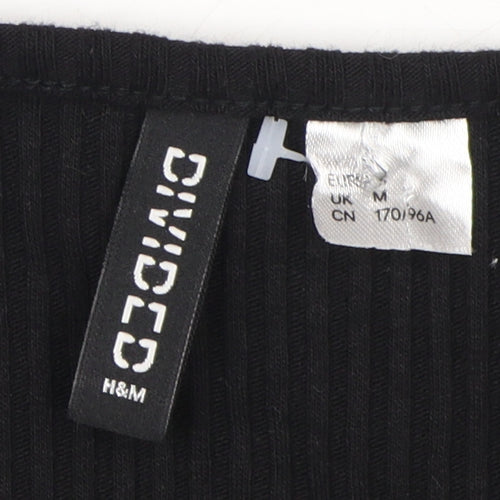 H&M Women's Black Cropped Blouse, M, V-Neck, Button Accents