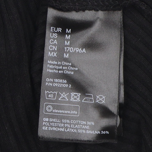 H&M Women's Black Cropped Blouse, M, V-Neck, Button Accents