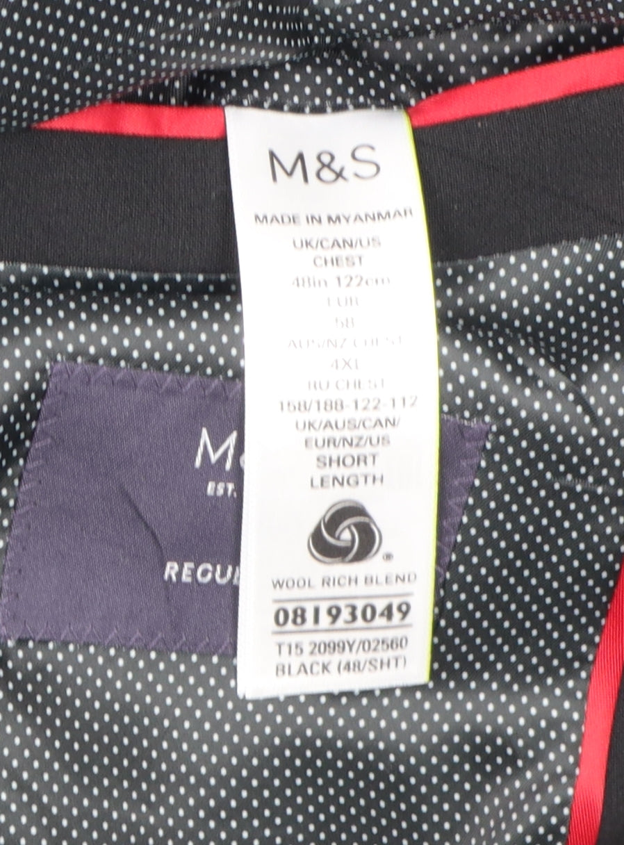 Marks and Spencer Men's Black Blazer - Size 48S, Regular Fit