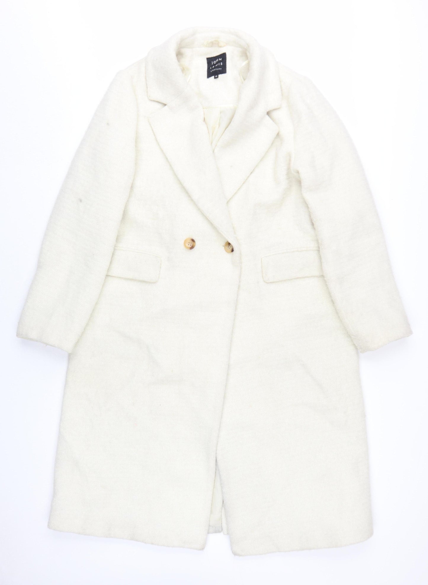 John Lewis Women's Ivory Wool Blend Overcoat Size 12