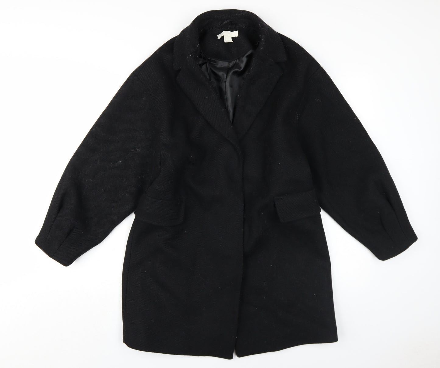 H&M Women's Black Overcoat Size 12 Collared Lined