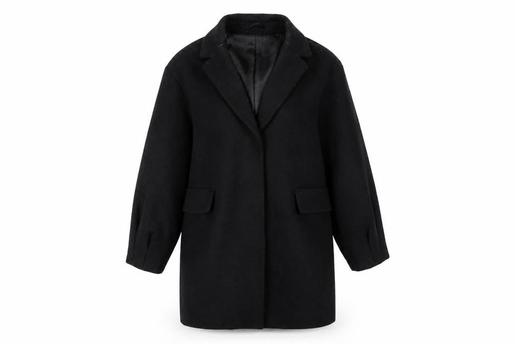 H&M Women's Black Overcoat Size 12 Collared Lined