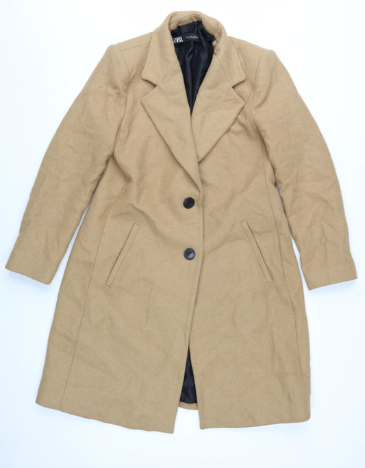 Zara Men's Beige Wool Blend Long Overcoat Size L