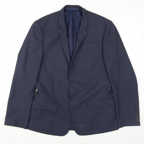 River Island Men's Navy Blazer, 38S, Single-Breasted, Viscose Blend