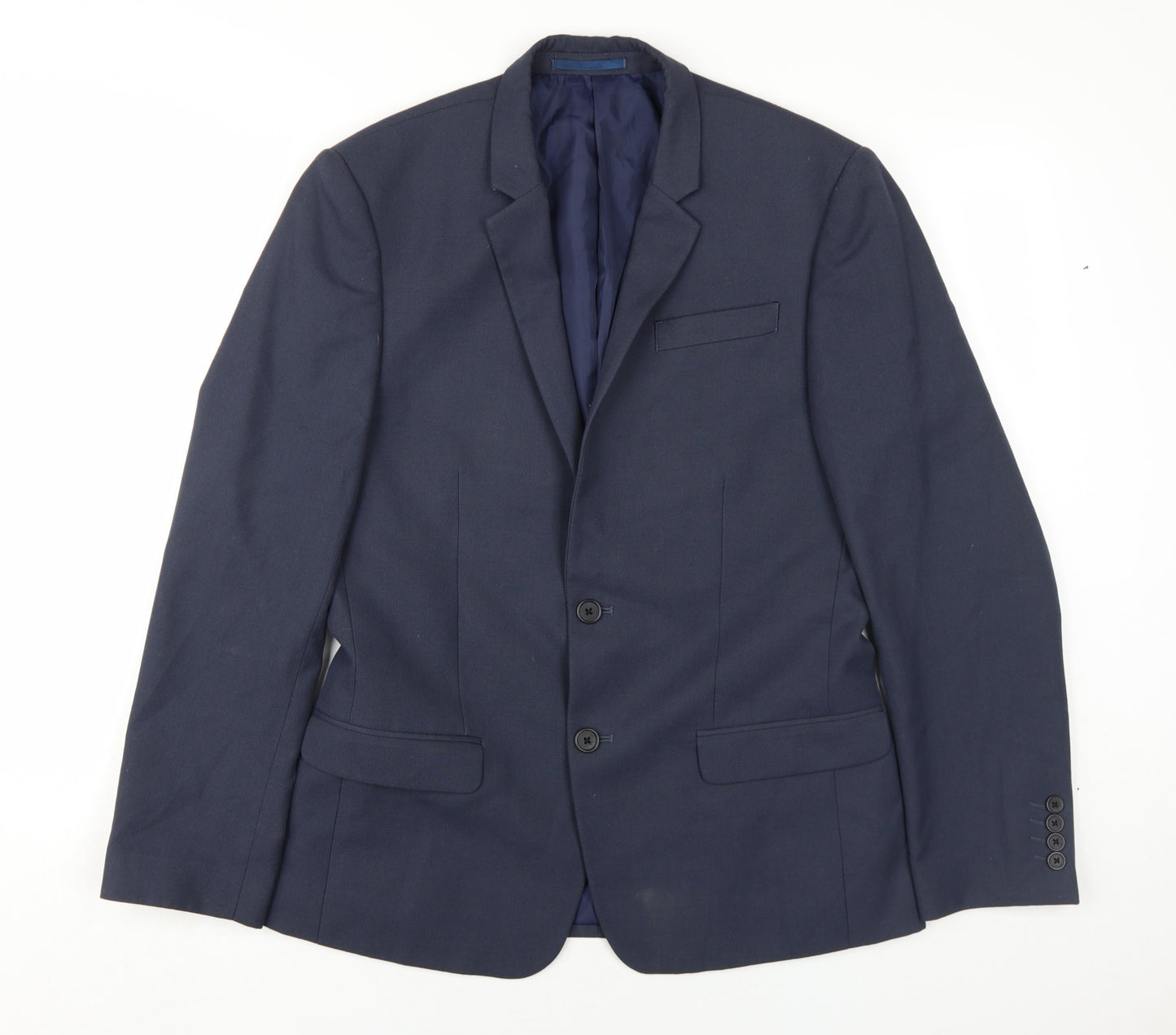 River Island Men's Navy Blazer, 38S, Single-Breasted, Viscose Blend