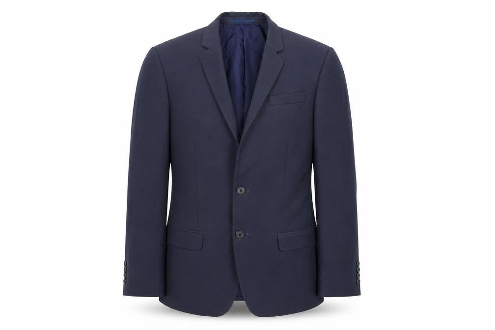 Front view of River Island Men's Navy Blazer, 38S, Single-Breasted, Viscose Blend