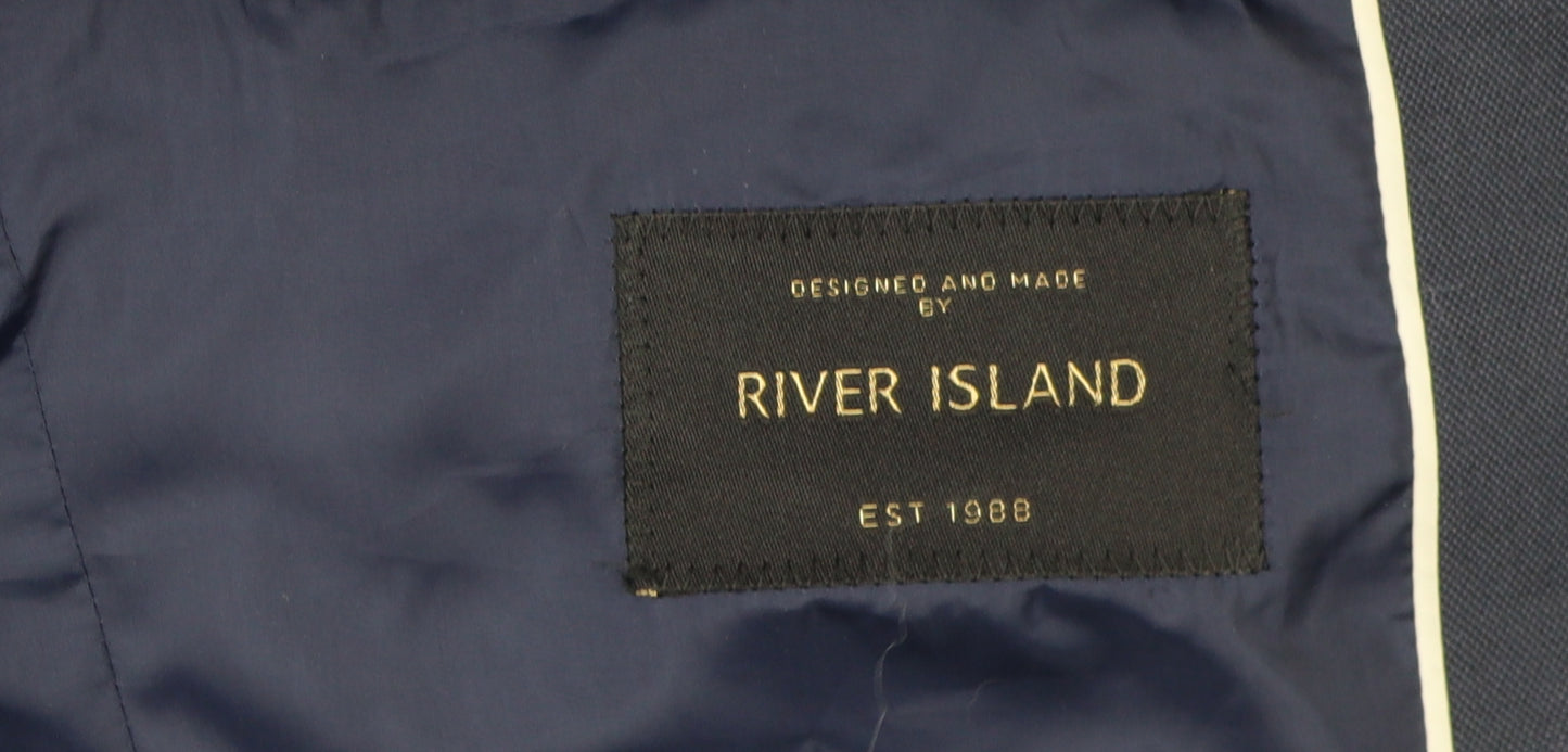 River Island Men's Navy Blazer, 38S, Single-Breasted, Viscose Blend