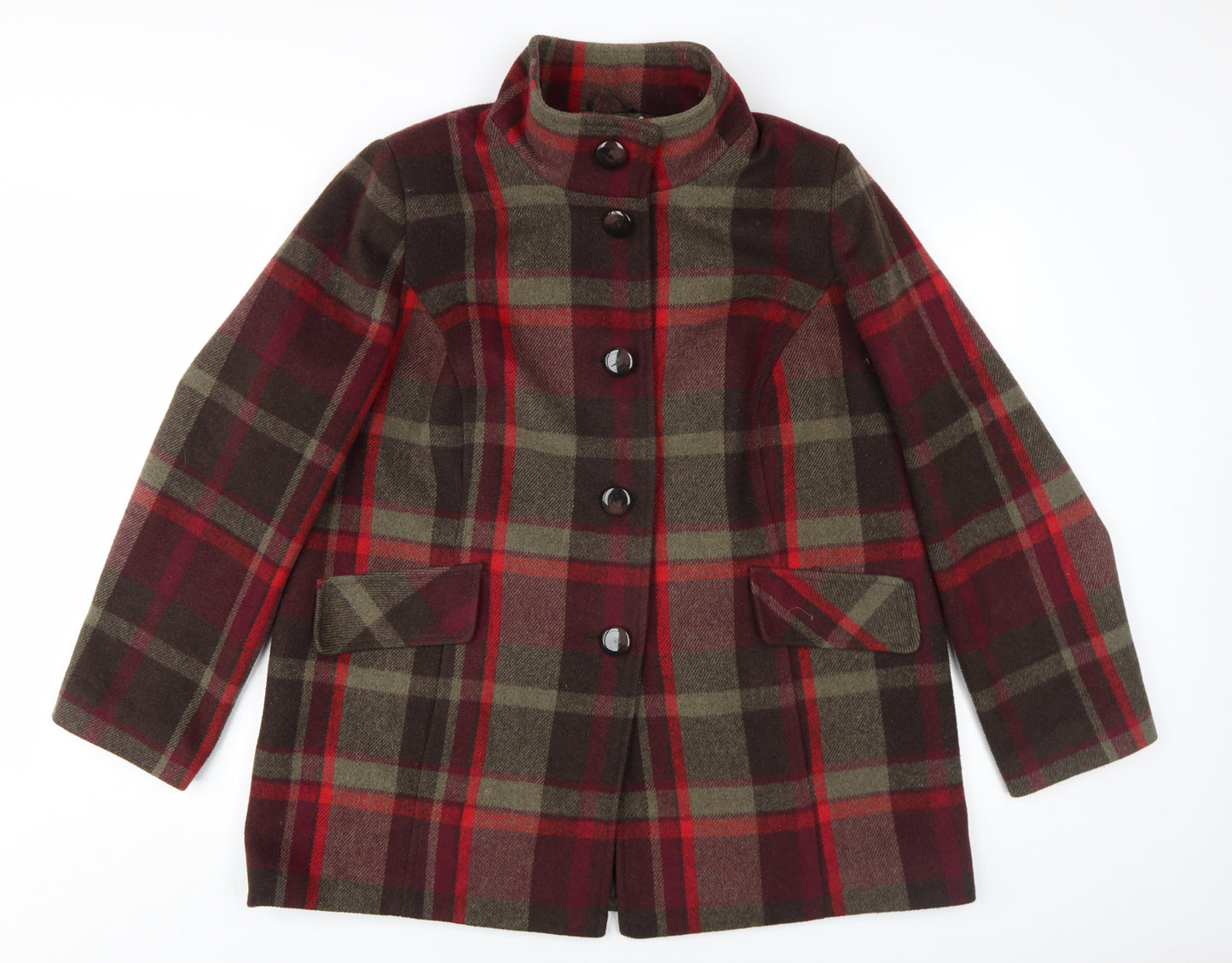 Marks and Spencer Women's Brown Plaid Wool Blend Pea Coat